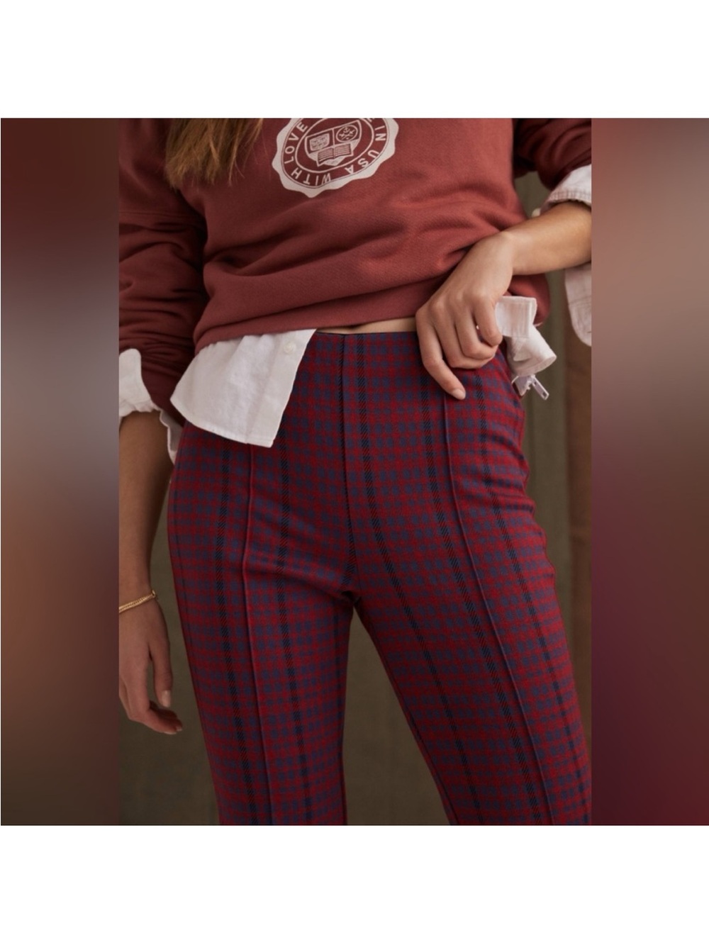 NWT! Anthropologie Maeve Margot kick flare crop red/blue checkered plaid pants M
